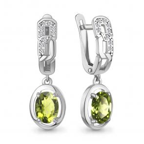 Серебряные серьги AQUAMARINE с фианитом и хризолитом А45012907А фото