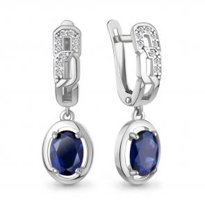 Серебряные серьги AQUAMARINE с фианитом и гидротермальным сапфиром А450129АБ фото
