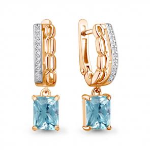 Серьги из золочёного серебра AQUAMARINE с фианитом и турмалином А45013088А-п фото