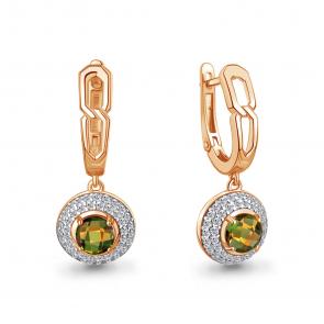 Серьги из золочёного серебра AQUAMARINE с фианитом и султанитом А45013119А-п фото