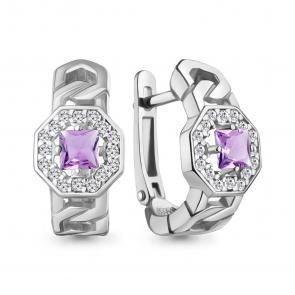 Серебряные серьги AQUAMARINE с фианитом и аметистом А45013304А фото