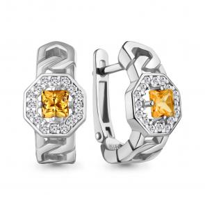 Серебряные серьги AQUAMARINE с фианитом и цитрином А45013306А фото