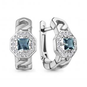 Серебряные серьги AQUAMARINE с фианитом и Лондон топазом А45013308А фото