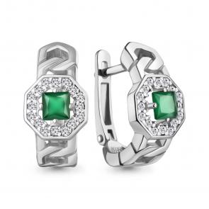 Серебряные серьги AQUAMARINE с фианитом и агатом А45013309А фото