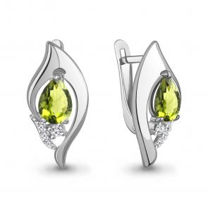 Серебряные серьги AQUAMARINE с фианитом и хризолитом А45013407А фото