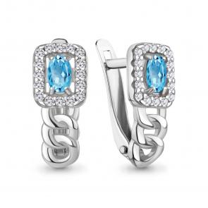 Серебряные серьги AQUAMARINE с топазом и фианитом А45013605А фото