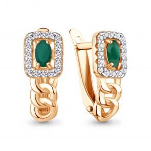 Серьги из золочёного серебра AQUAMARINE с фианитом и агатом А45013609А-п фото