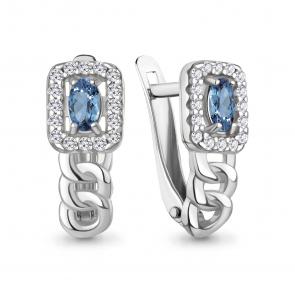 Серебряные серьги AQUAMARINE с фианитом и гидротермальным сапфиром А450136АБ фото