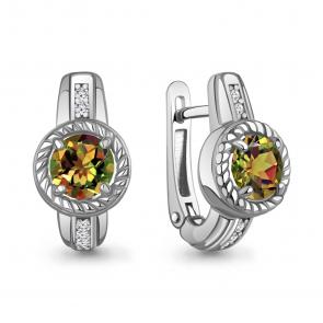 Серебряные серьги AQUAMARINE с фианитом и султанитом А45014019А фото