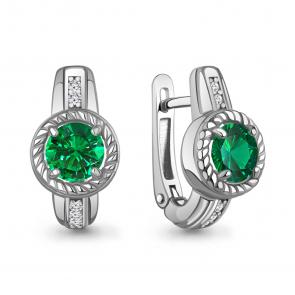 Серебряные серьги AQUAMARINE с фианитом и гидротермальным изумрудом А450140АГ фото