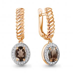 Серьги из золочёного серебра AQUAMARINE с фианитом и кварцем А45014201А-п фото