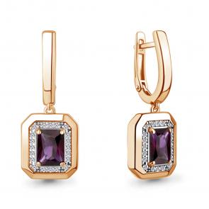 Серьги из золочёного серебра AQUAMARINE с фианитом и аметистом А45015184А-п фото