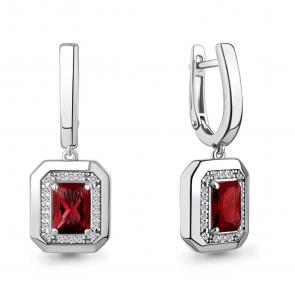 Серебряные серьги AQUAMARINE с фианитом и гранатом А45015185А фото