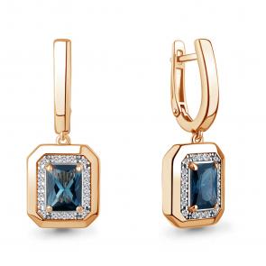 Серьги из золочёного серебра AQUAMARINE с фианитом и Лондон топазом А45015193А-п фото