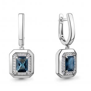 Серебряные серьги AQUAMARINE с фианитом и Лондон топазом А45015193А фото
