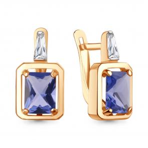 Серьги из золочёного серебра AQUAMARINE с фианитом и танзанитом А450152603-п фото