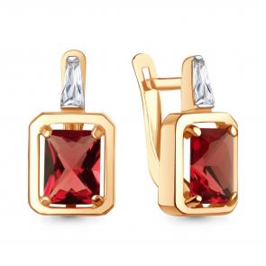 Серьги из золочёного серебра AQUAMARINE с фианитом и гранатом А45015285-п фото