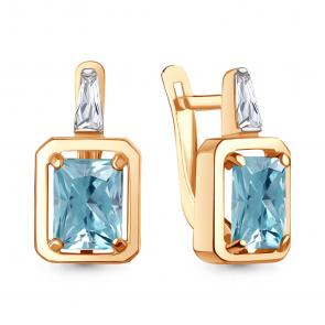 Серьги из золочёного серебра AQUAMARINE с фианитом и турмалином А45015288-п фото