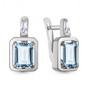 Серебряные серьги AQUAMARINE с фианитом и турмалином А45015288 фото