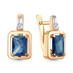 Серьги из золочёного серебра AQUAMARINE с фианитом и Лондон топазом А45015293-п фото