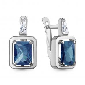 Серебряные серьги AQUAMARINE с фианитом и Лондон топазом А45015293 фото