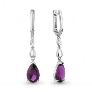 Серебряные серьги AQUAMARINE с фианитом и аметистом А45015384 фото