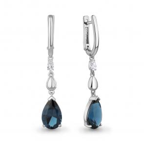 Серебряные серьги AQUAMARINE с фианитом и Лондон топазом А45015393 фото