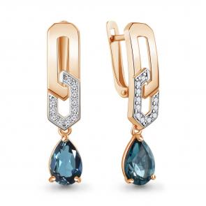 Серьги из золочёного серебра AQUAMARINE с фианитом и Лондон топазом А45016408А-п фото