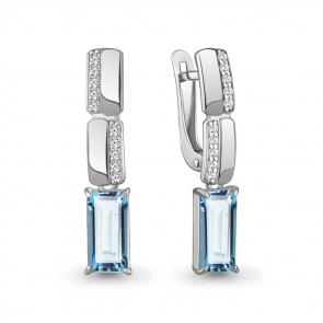 Серебряные серьги AQUAMARINE с фианитом и турмалином А45016588А фото