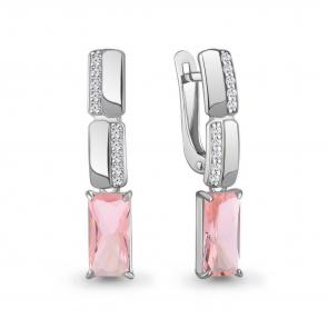 Серебряные серьги AQUAMARINE с фианитом и морганитом А45016590А фото