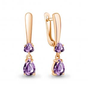 Серьги из золочёного серебра AQUAMARINE с аметистом А45016604-п фото