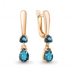 Серьги из золочёного серебра AQUAMARINE с Лондон топазом А45016608-п фото
