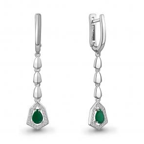 Серебряные серьги AQUAMARINE с фианитом и агатом А45016809А фото