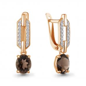 Серьги из золочёного серебра AQUAMARINE с фианитом и кварцем А45017001А-п фото