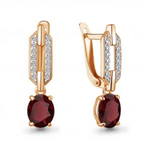 Серьги из золочёного серебра AQUAMARINE с фианитом и гранатом А45017003А-п фото