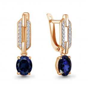 Серьги из золочёного серебра AQUAMARINE с фианитом и гидротермальным сапфиром А450170АБ-п фото