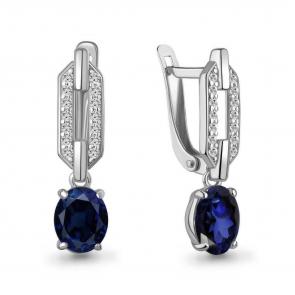 Серебряные серьги AQUAMARINE с фианитом и гидротермальным сапфиром А450170АБ фото