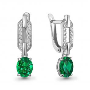 Серебряные серьги AQUAMARINE с фианитом и гидротермальным изумрудом А450170АГ фото