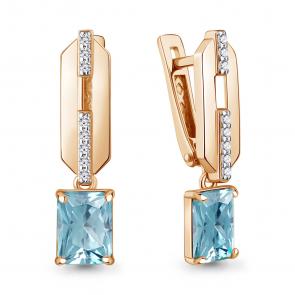 Серьги из золочёного серебра AQUAMARINE с фианитом и турмалином А45017488А-п фото