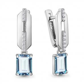 Серебряные серьги AQUAMARINE с фианитом и турмалином А45017488А фото