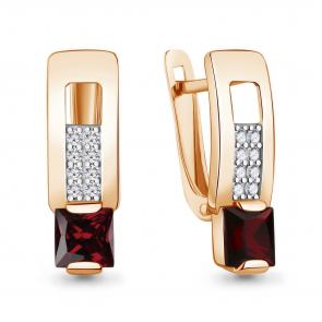 Серьги из золочёного серебра AQUAMARINE с фианитом и гранатом А45017503А-п фото