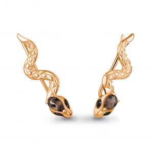 Серьги из золочёного серебра Символ года Змея AQUAMARINE с кварцем и  ювелирным кристаллом А45017701Ч-п фото