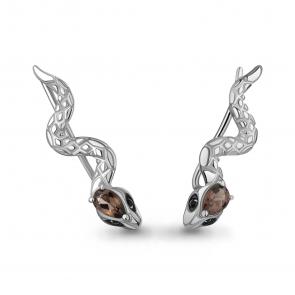 Серебряные серьги Символ года Змея AQUAMARINE с кварцем и ювелирным кристаллом А45017701Ч фото