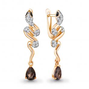 Серьги Символ года Змея из золоченого серебра AQUAMARINE с кварцем,фианитом и ювелирным кристаллом А45018001АЧ-п фото