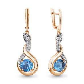 Серьги из золочёного серебра AQUAMARINE с фианитом, Лондон топазом и ювелирным кристаллом А45018192АЧ-пк фото