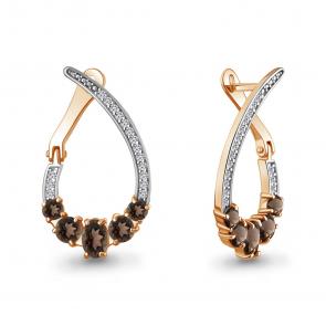 Серьги из золочёного серебра AQUAMARINE с фианитом и кварцем А45018301А-пк фото