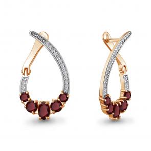 Серьги из золочёного серебра AQUAMARINE с фианитом и гранатом А45018303А-пк фото