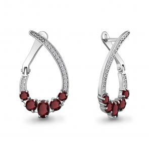 Серебряные серьги AQUAMARINE с фианитом и гранатом А45018303А фото