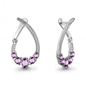 Серебряные серьги AQUAMARINE с фианитом и аметистом А45018304А фото