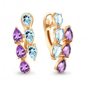 Серьги из золочёного серебра AQUAMARINE с топазом и аметистом А45018477-п фото